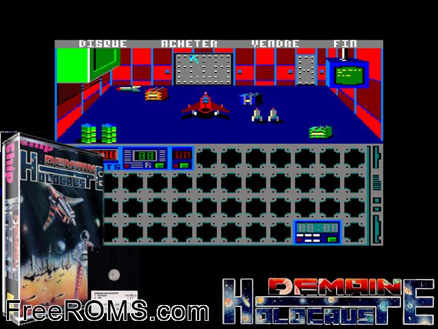 Demain Holocauste (F) (1986) [a1] Amstrad CPC game showing 3D box cover and gameplay screenshot